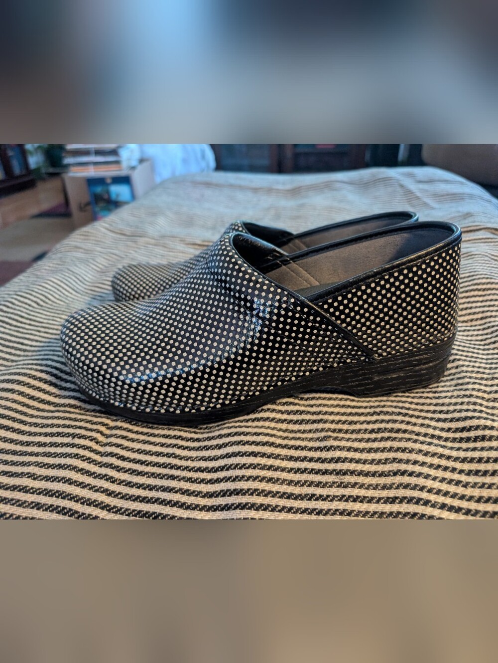 Dansko XP Mens Sz 47 Black White Polka Dot Leather Professional Clogs 13.5-14